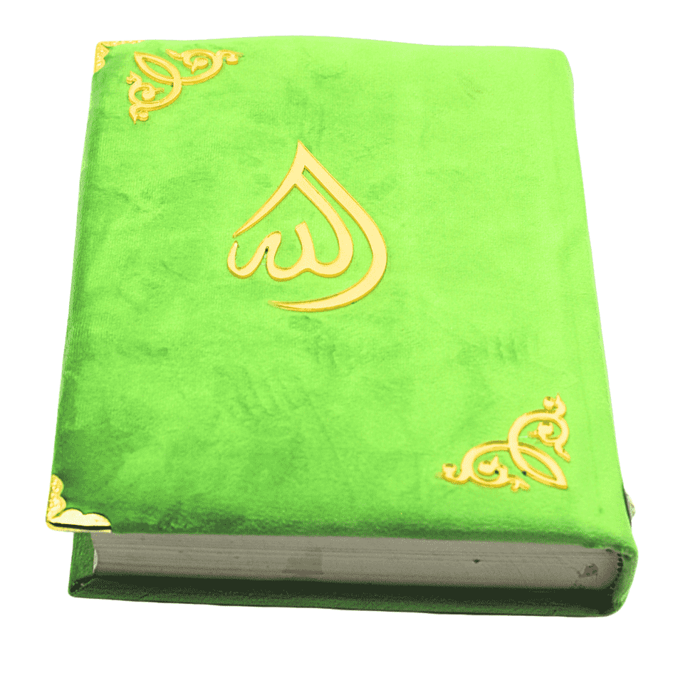 11MVB-LGreen Holy Quran Translated Perfume Velvet Green Box